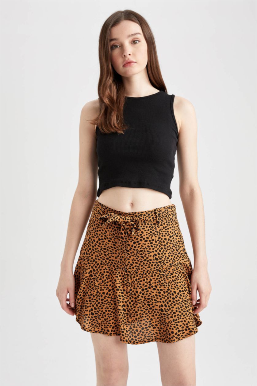 WOMAN Camel Printed Mini Skirt