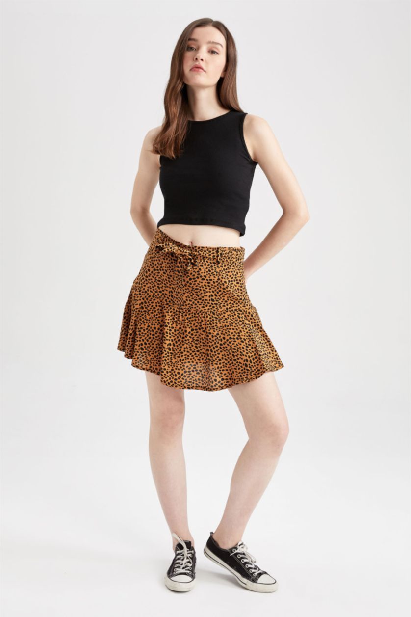 WOMAN Camel Printed Mini Skirt