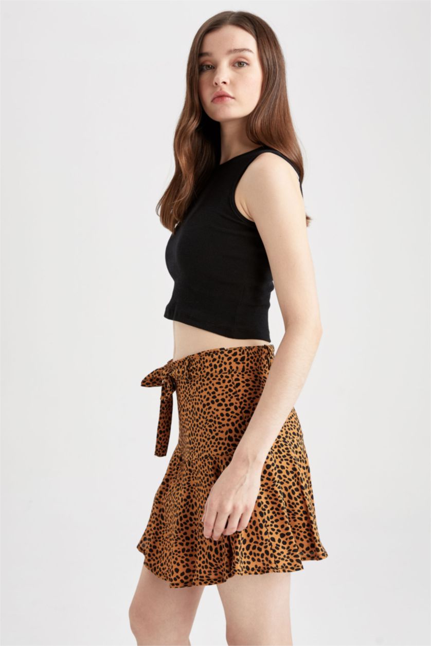 WOMAN Camel Printed Mini Skirt