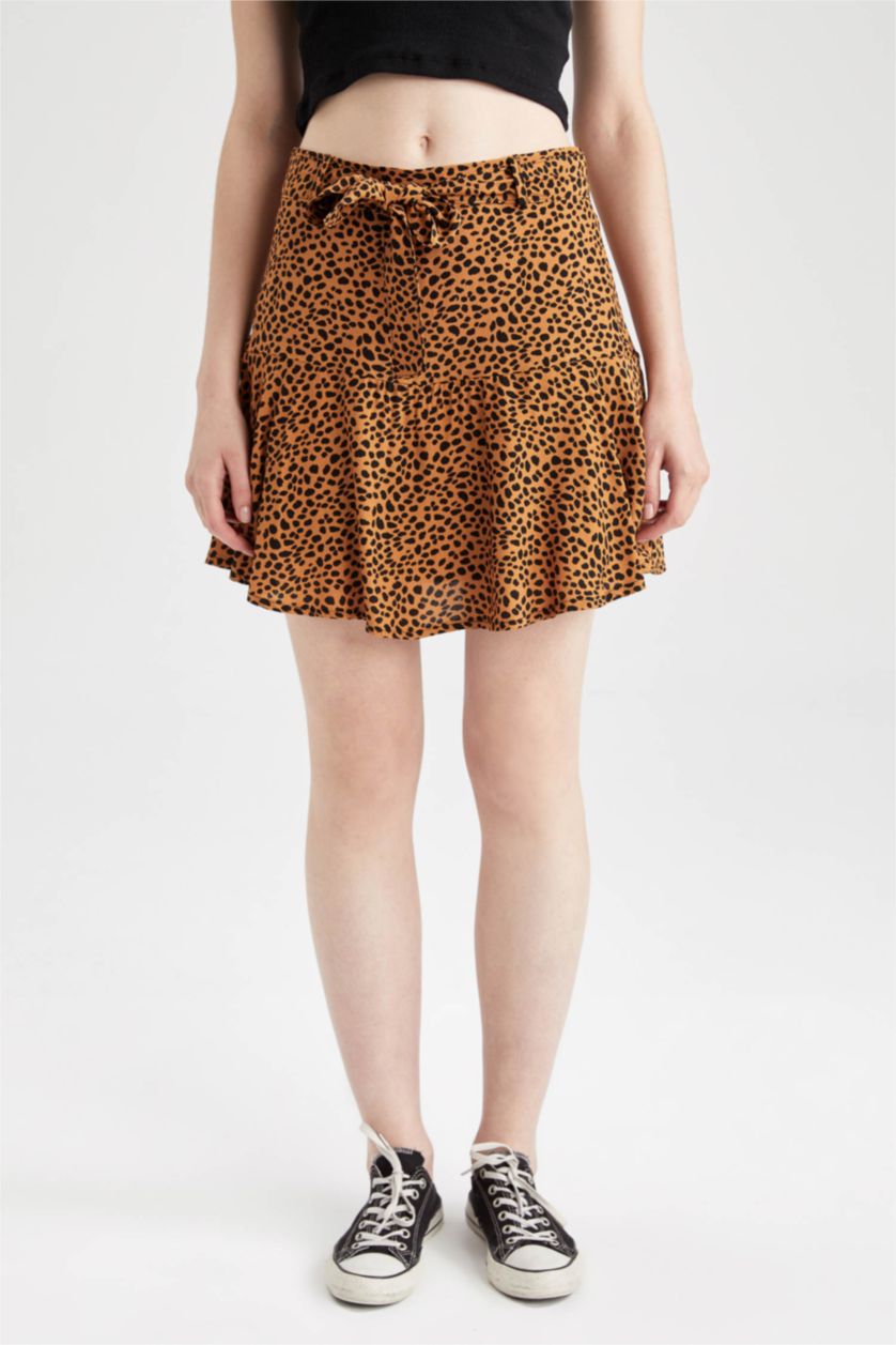 WOMAN Camel Printed Mini Skirt