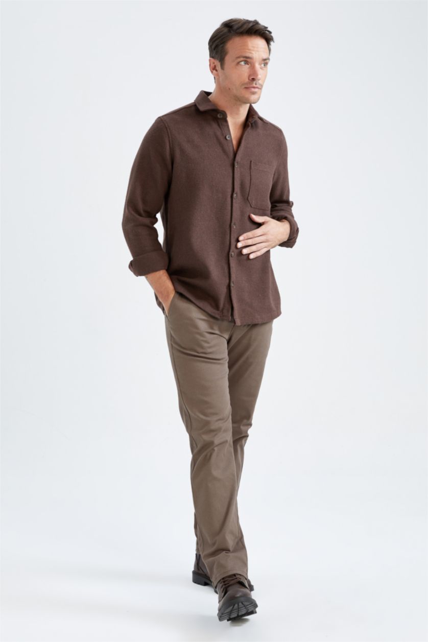 HOMME Marron Chemises à manches longues Coupe Régulière Col Polo