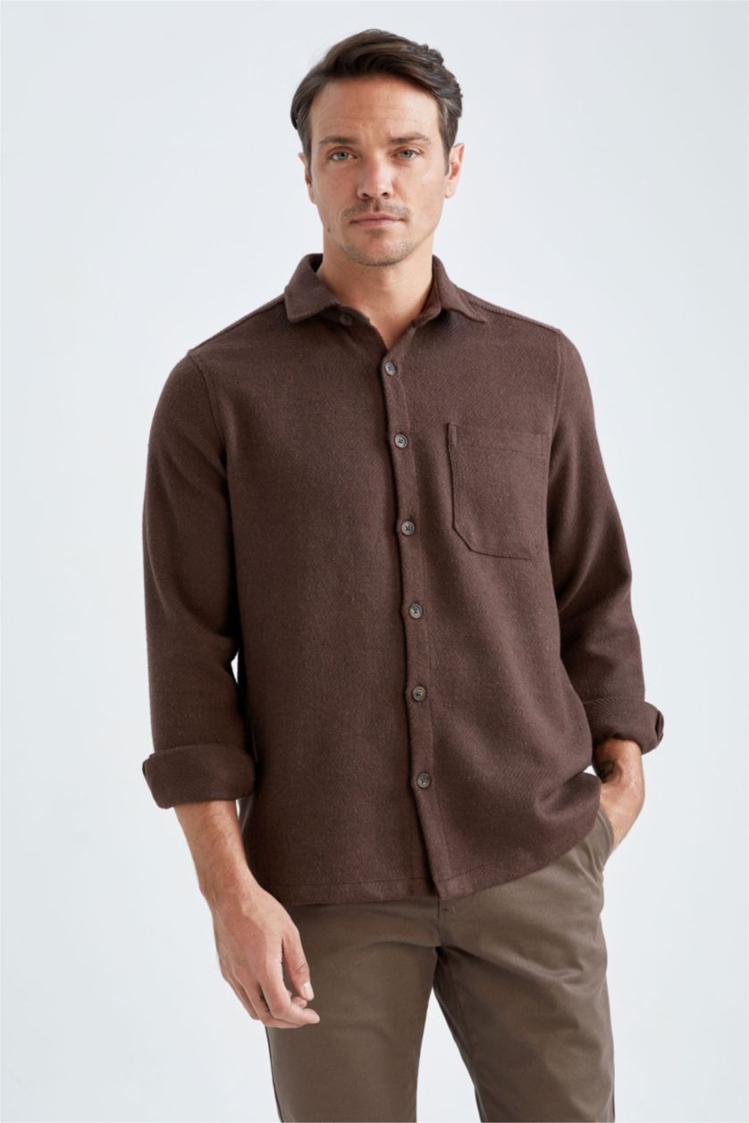 HOMME Marron Chemises à manches longues Coupe Régulière Col Polo