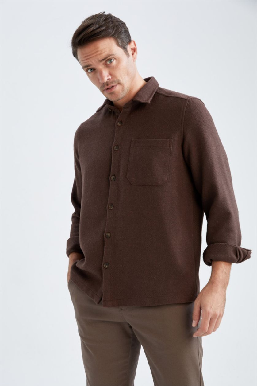 HOMME Marron Chemises à manches longues Coupe Régulière Col Polo