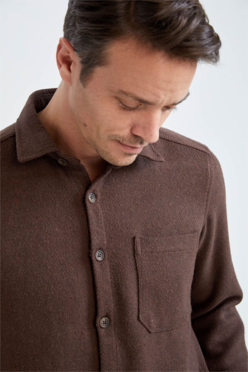 HOMME Marron Chemises à manches longues Coupe Régulière Col Polo