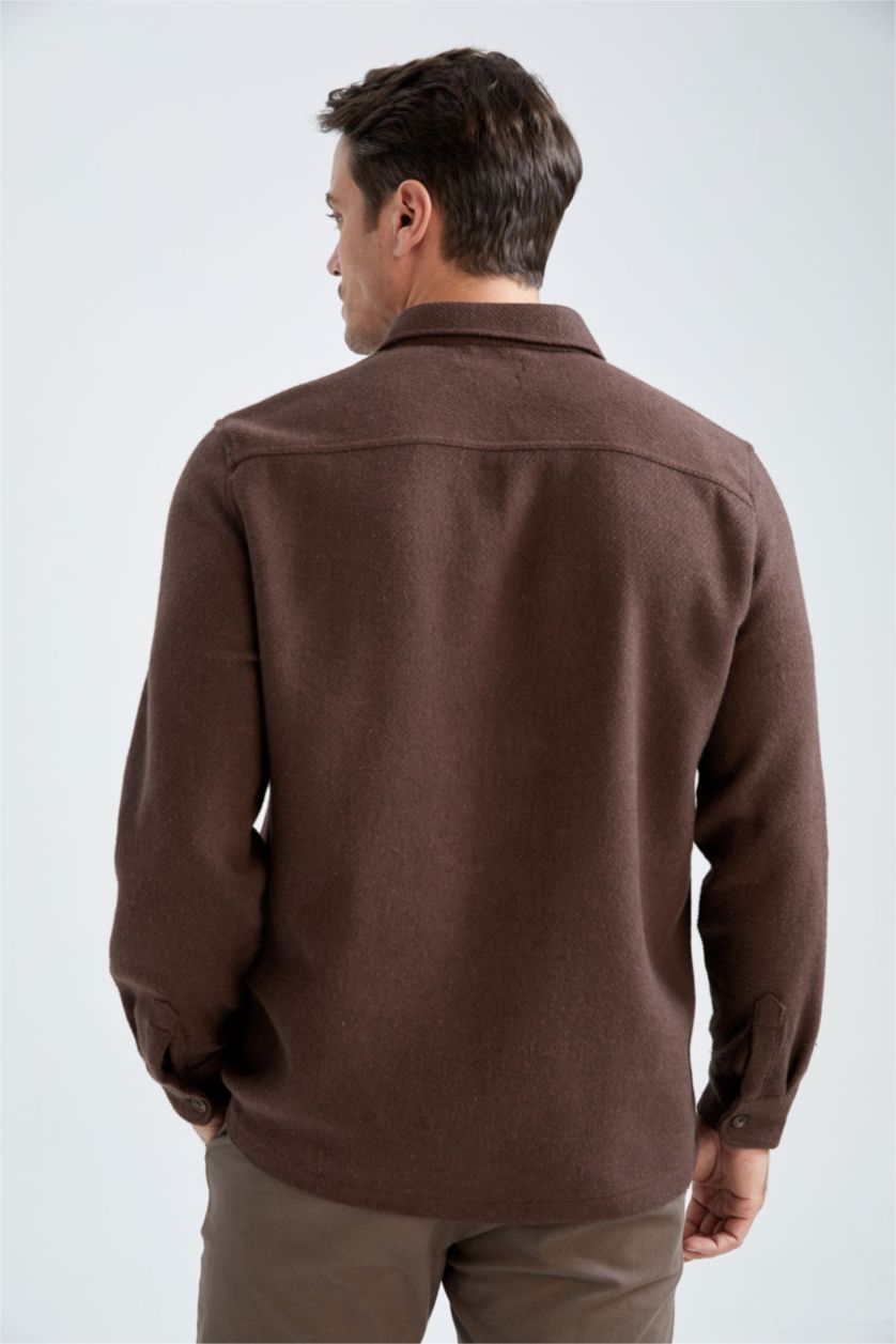 HOMME Marron Chemises à manches longues Coupe Régulière Col Polo