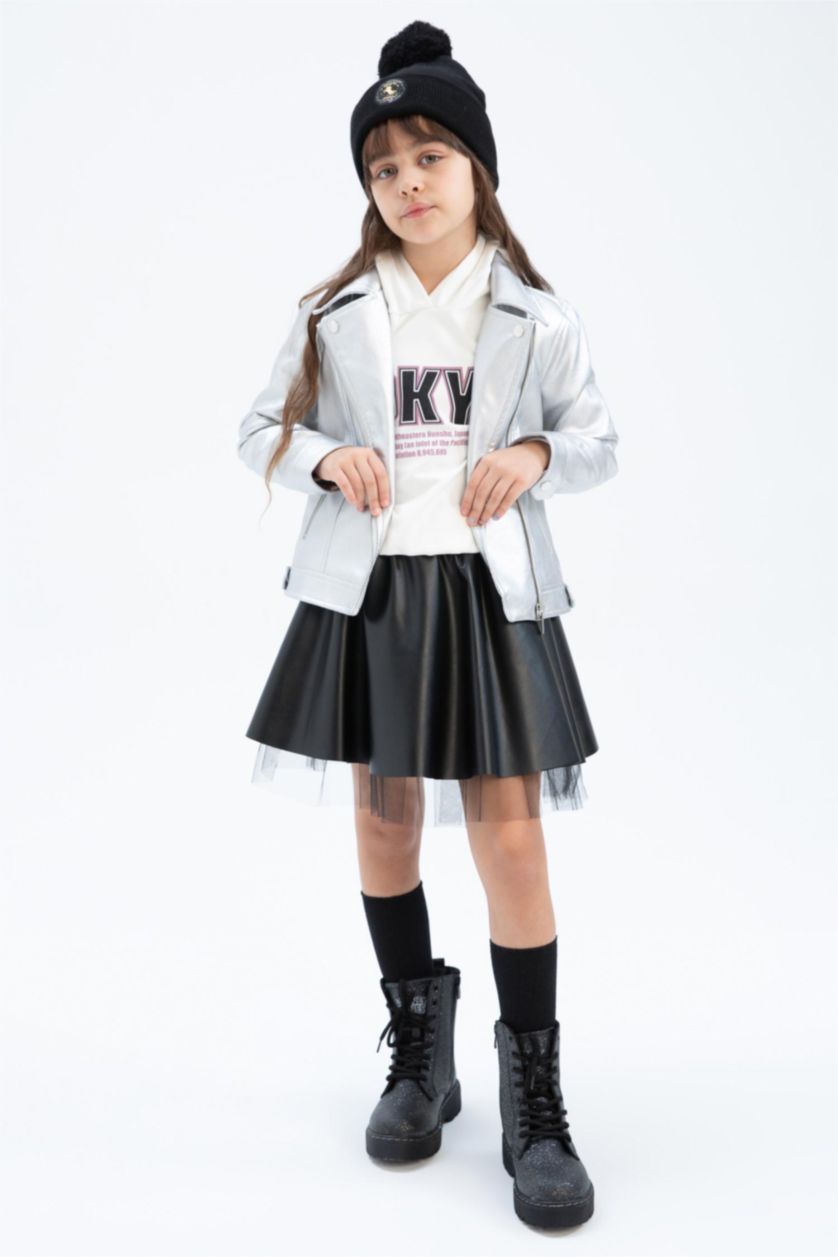 Дівчачий Срібний Куртки стандартного крою зі штучної шкіри для дівчаток