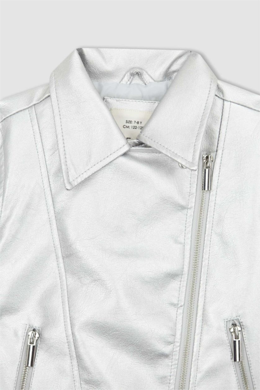 Дівчачий Срібний Куртки стандартного крою зі штучної шкіри для дівчаток
