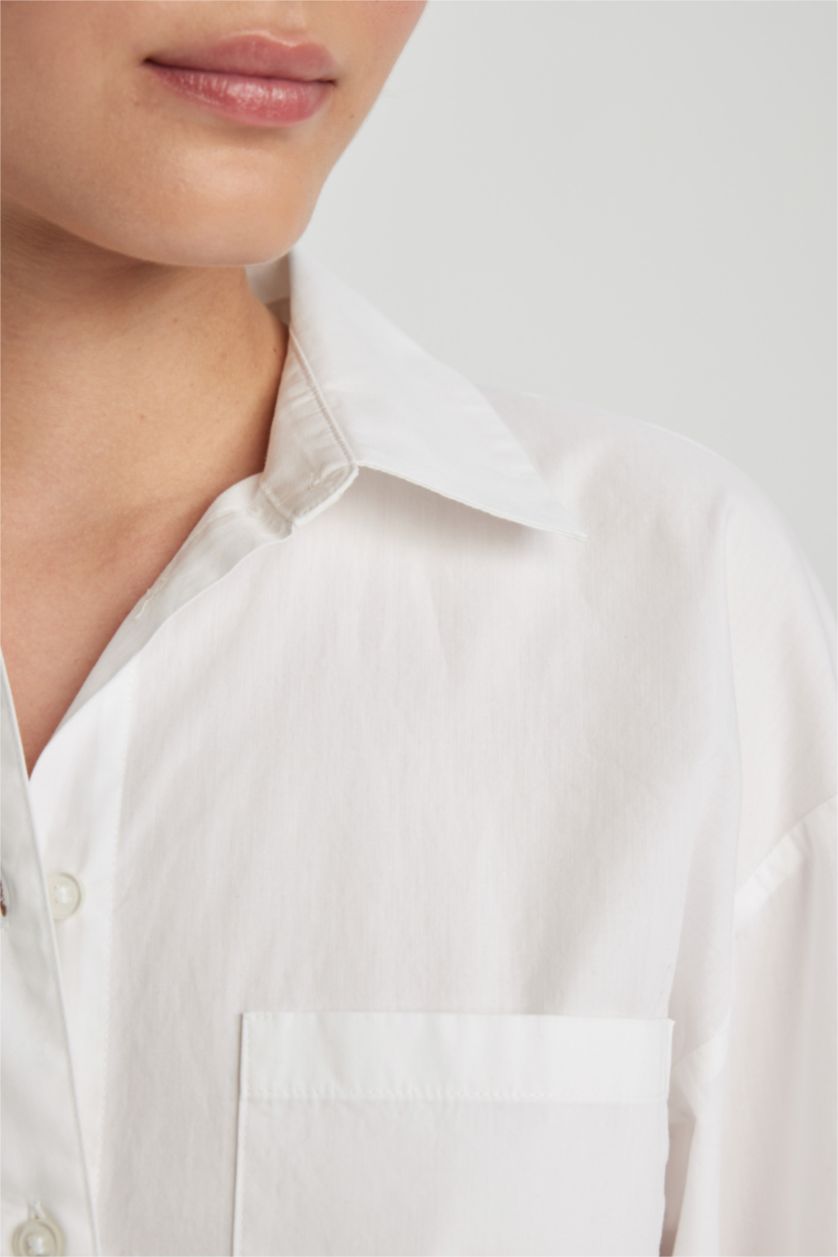 WOMAN White Oversize Fit Shirt Collar Poplin Long Sleeve Shirt