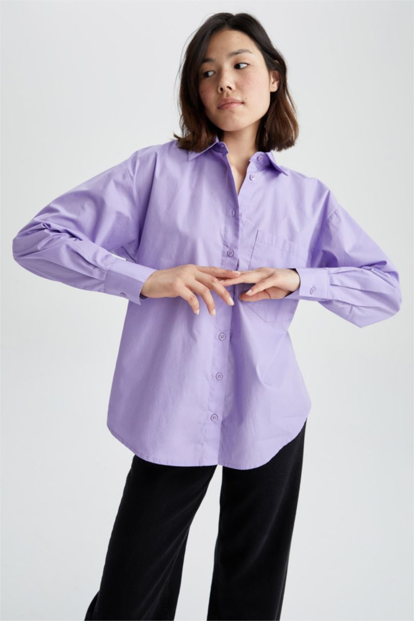 WOMAN Lilac Oversize Fit Poplin Long Sleeve Shirt