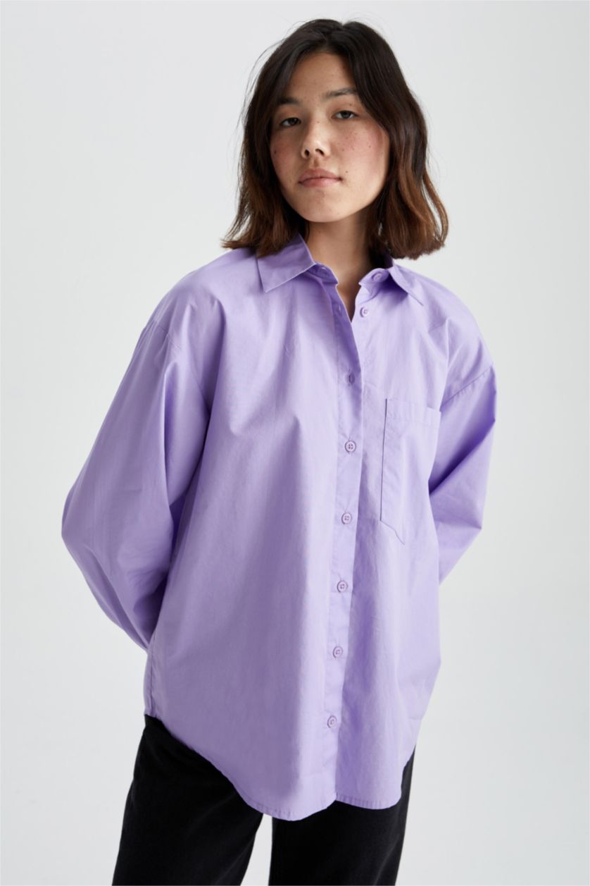 WOMAN Lilac Oversize Fit Poplin Long Sleeve Shirt