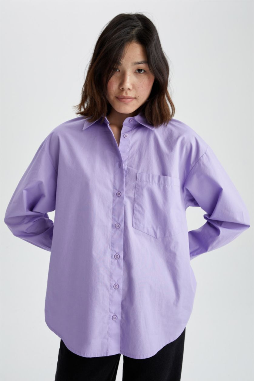WOMAN Lilac Oversize Fit Poplin Long Sleeve Shirt