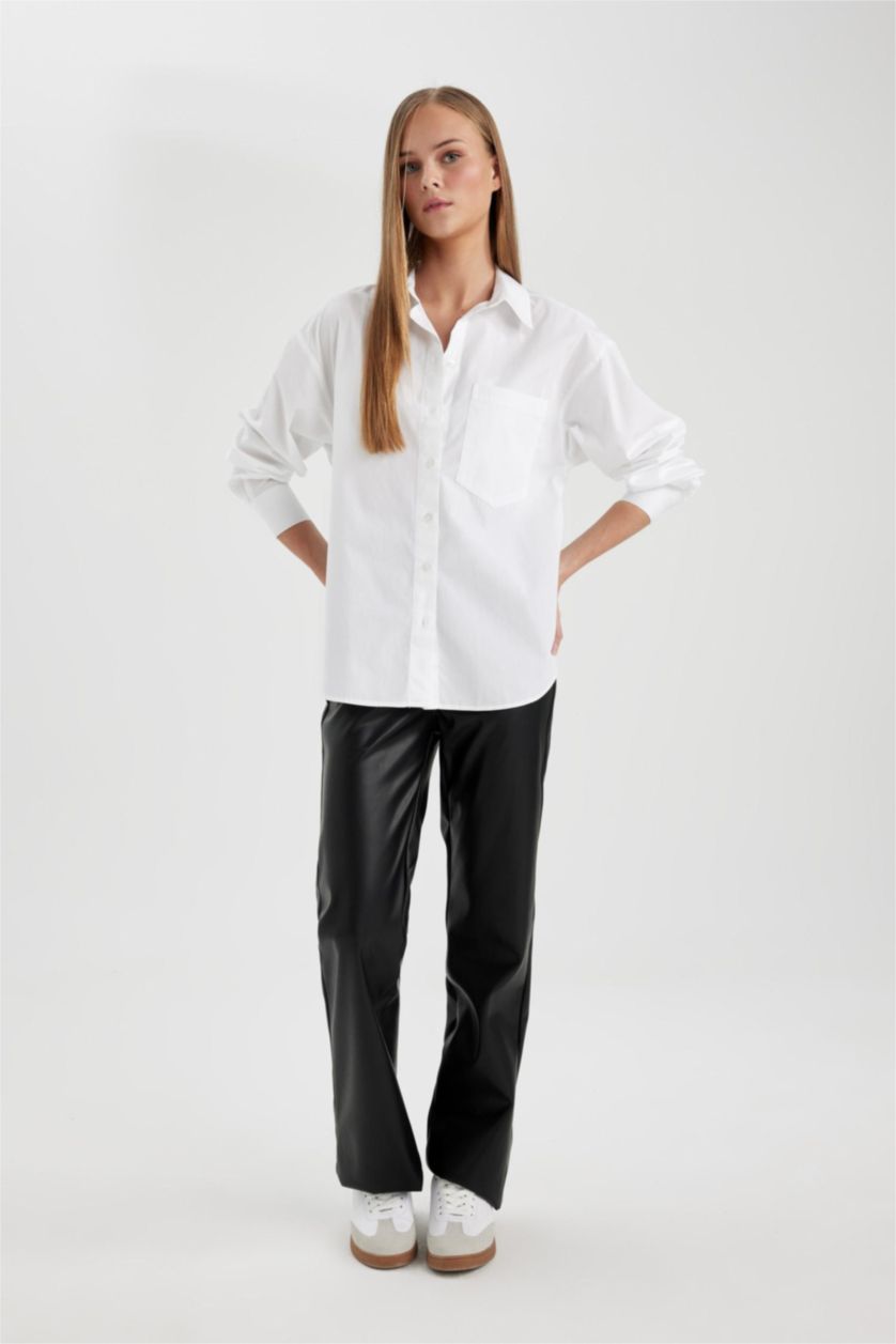 FEMME Blanc Chemises à manches longues Popeline Col De Chemise Poche unique