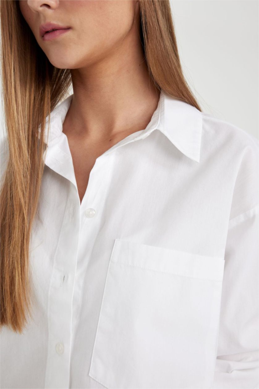 FEMME Blanc Chemises à manches longues Popeline Col De Chemise Poche unique