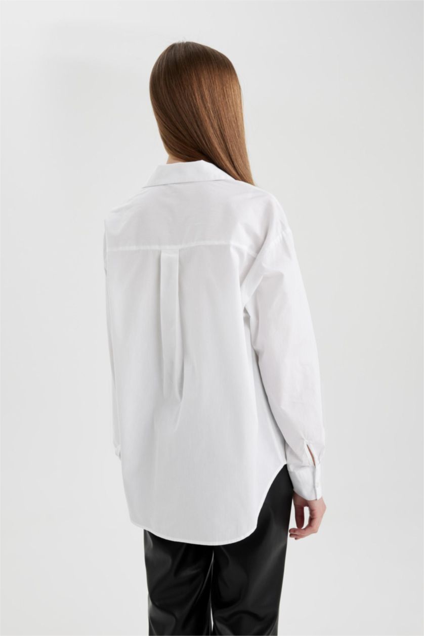 FEMME Blanc Chemises à manches longues Popeline Col De Chemise Poche unique