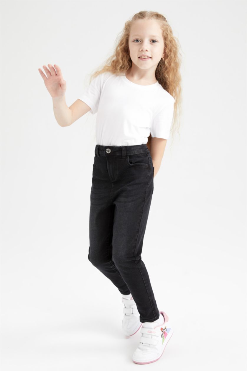 بناتي أسود بنطلون جينز بناتي سكيني فيت برجل ضيقة