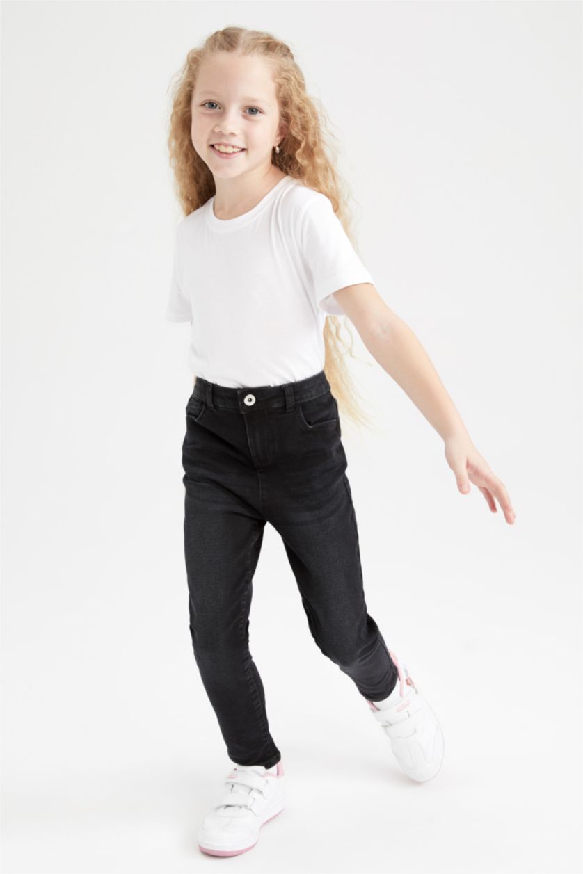 بناتي أسود بنطلون جينز بناتي سكيني فيت برجل ضيقة