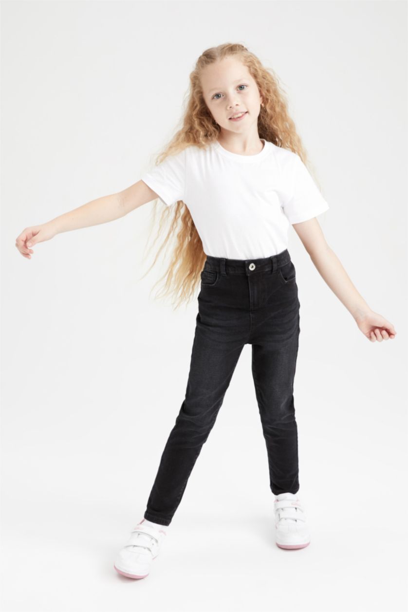 بناتي أسود بنطلون جينز بناتي سكيني فيت برجل ضيقة