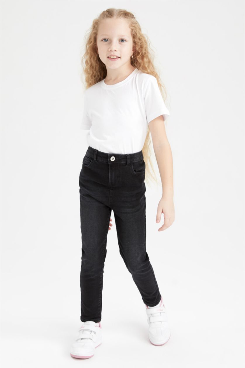 بناتي أسود بنطلون جينز بناتي سكيني فيت برجل ضيقة