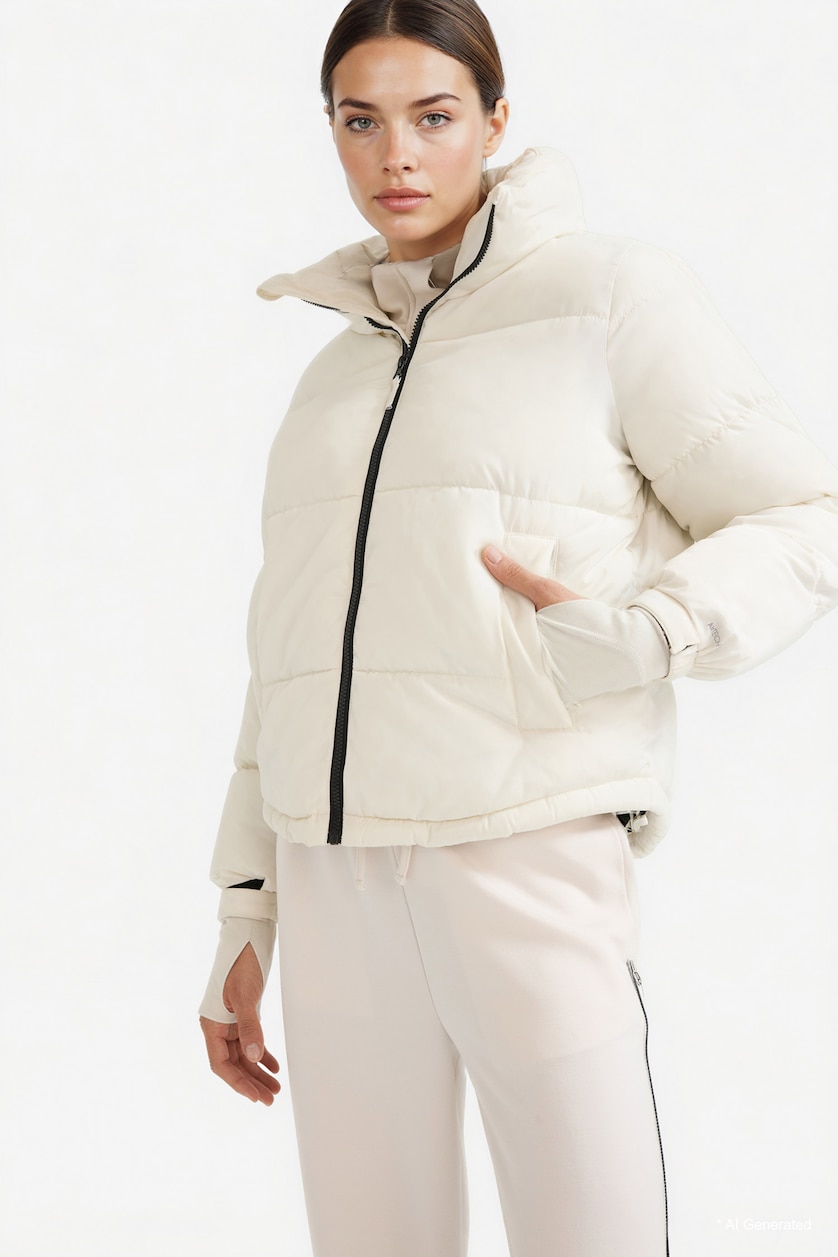 Woman Ecru DeFactoFit Regular Fit Stand Collar Waterproof Puffer Jacket