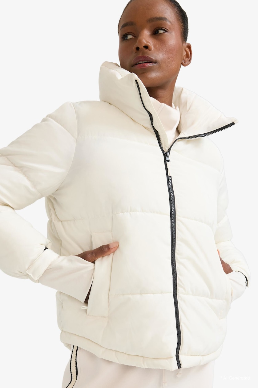 Woman Ecru DeFactoFit Regular Fit Stand Collar Waterproof Puffer Jacket