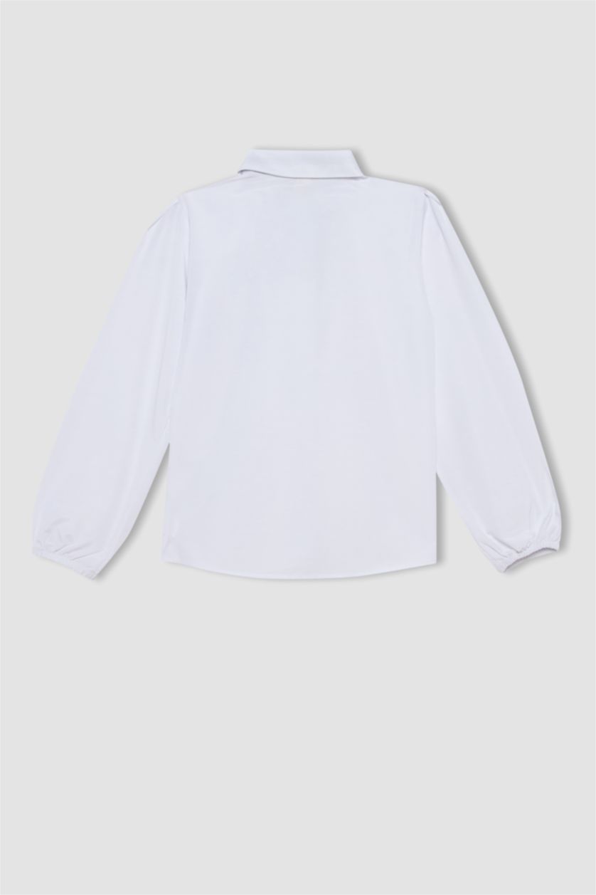 Kız Çocuk - Genç Kız Beyaz Regular Fıt Hakim Yaka Pamuklu Uzun Kollu Gömlek Kız Çocuk