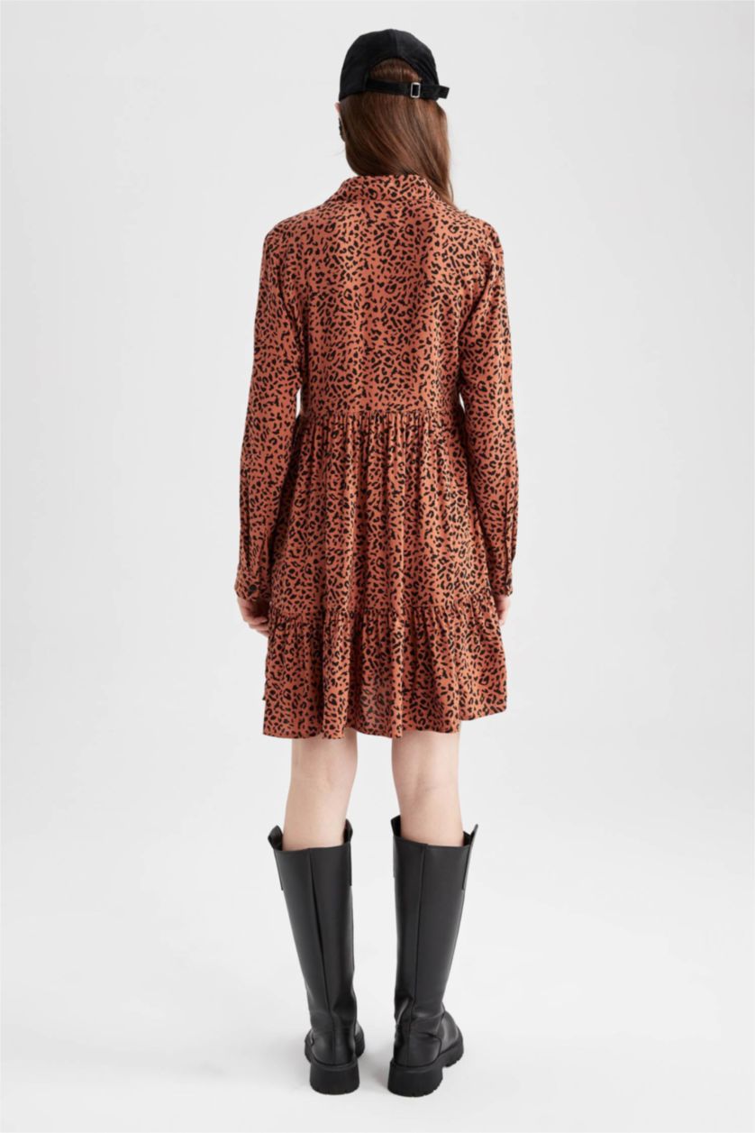 Әйелдерге Қою Қызғылт Сары тұтас басып шығарылған жейде мойыны ұзын жеңді Ұзын жеңді тоқылған көйлек