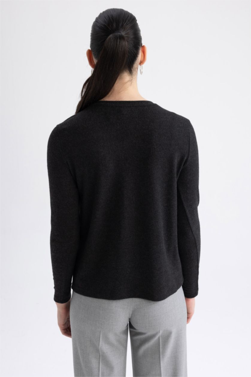 WOMAN Anthracite Melange Regular Fit Crew Neck Star Patterned T-Shirt