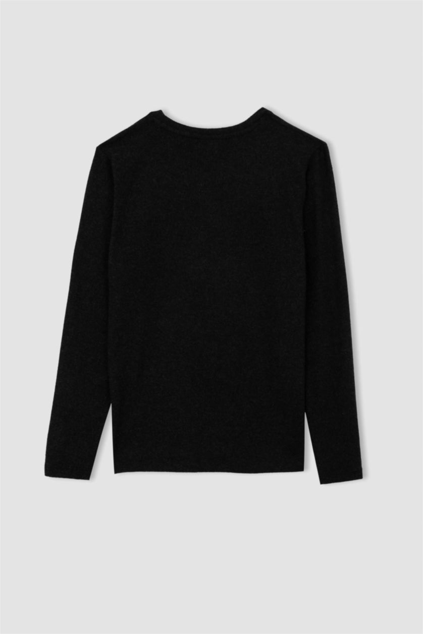 WOMAN Anthracite Melange Regular Fit Crew Neck Star Patterned T-Shirt