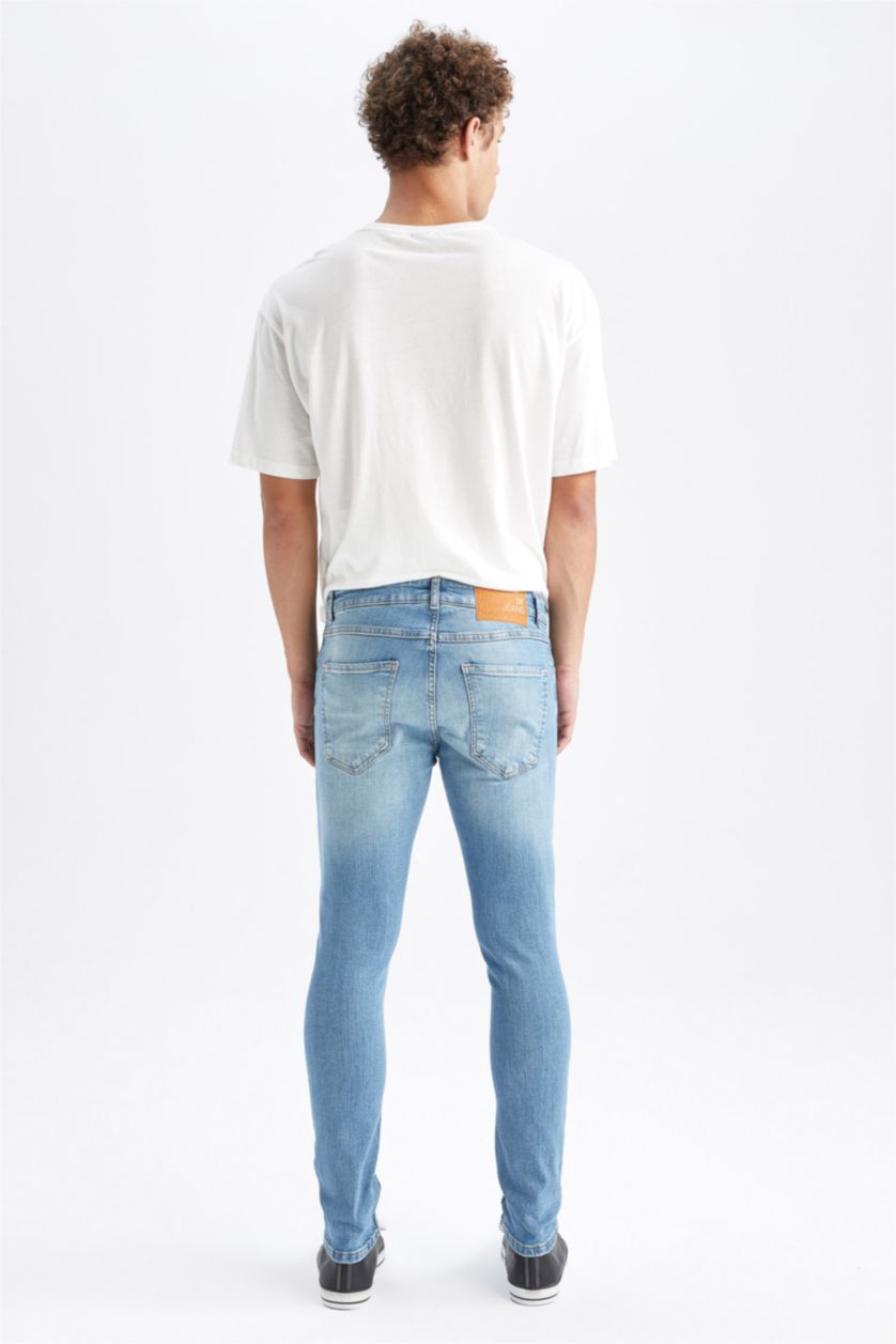 Erkek Açık Yeşil Skinny Comfort Fit Dar Rahat Kalıp Normal Bel Ekstra Dar Paça Yırtık Detaylı Jean Pantolon