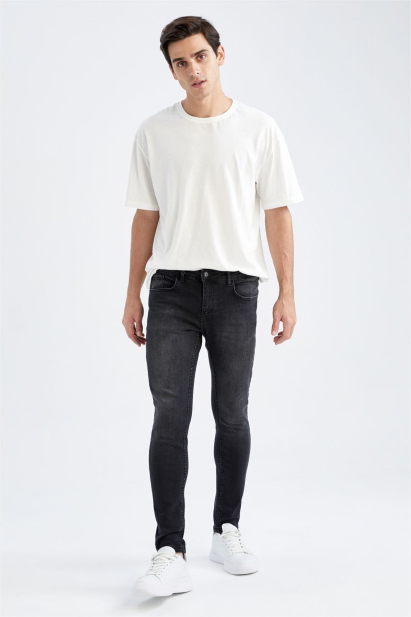 رجال أسود بنطلون جينز مستدام قصة مريحة ضيقة