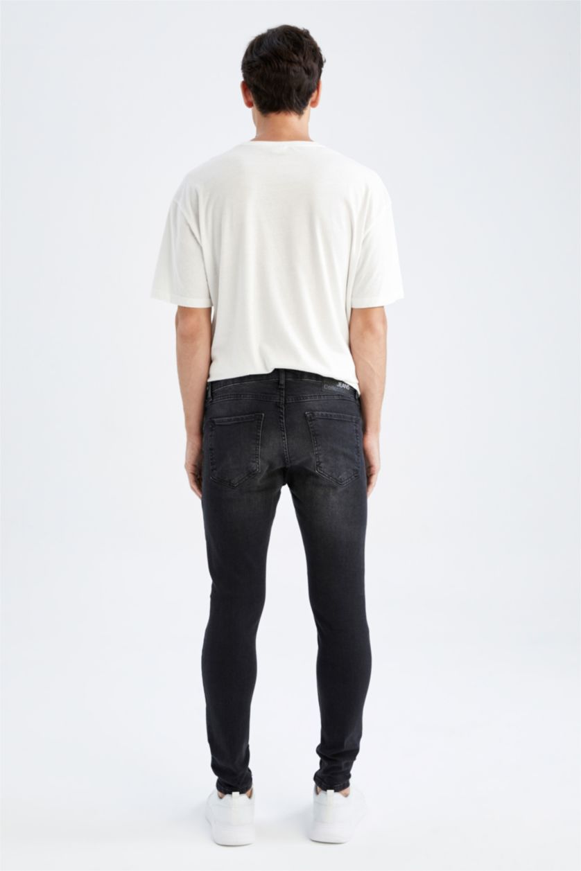 رجال أسود بنطلون جينز مستدام قصة مريحة ضيقة