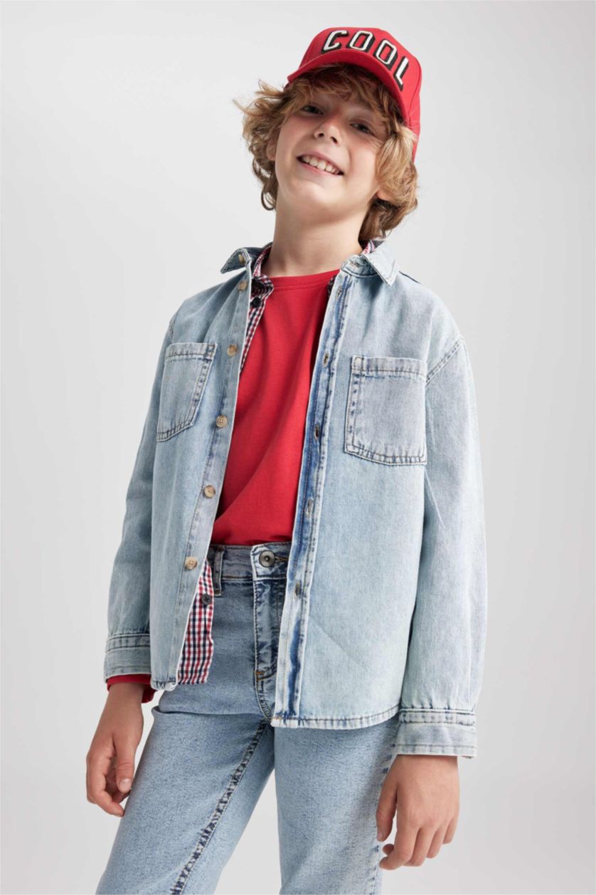 GARÇONS BLEU Clair Chemises à manches longues Jean Col Polo