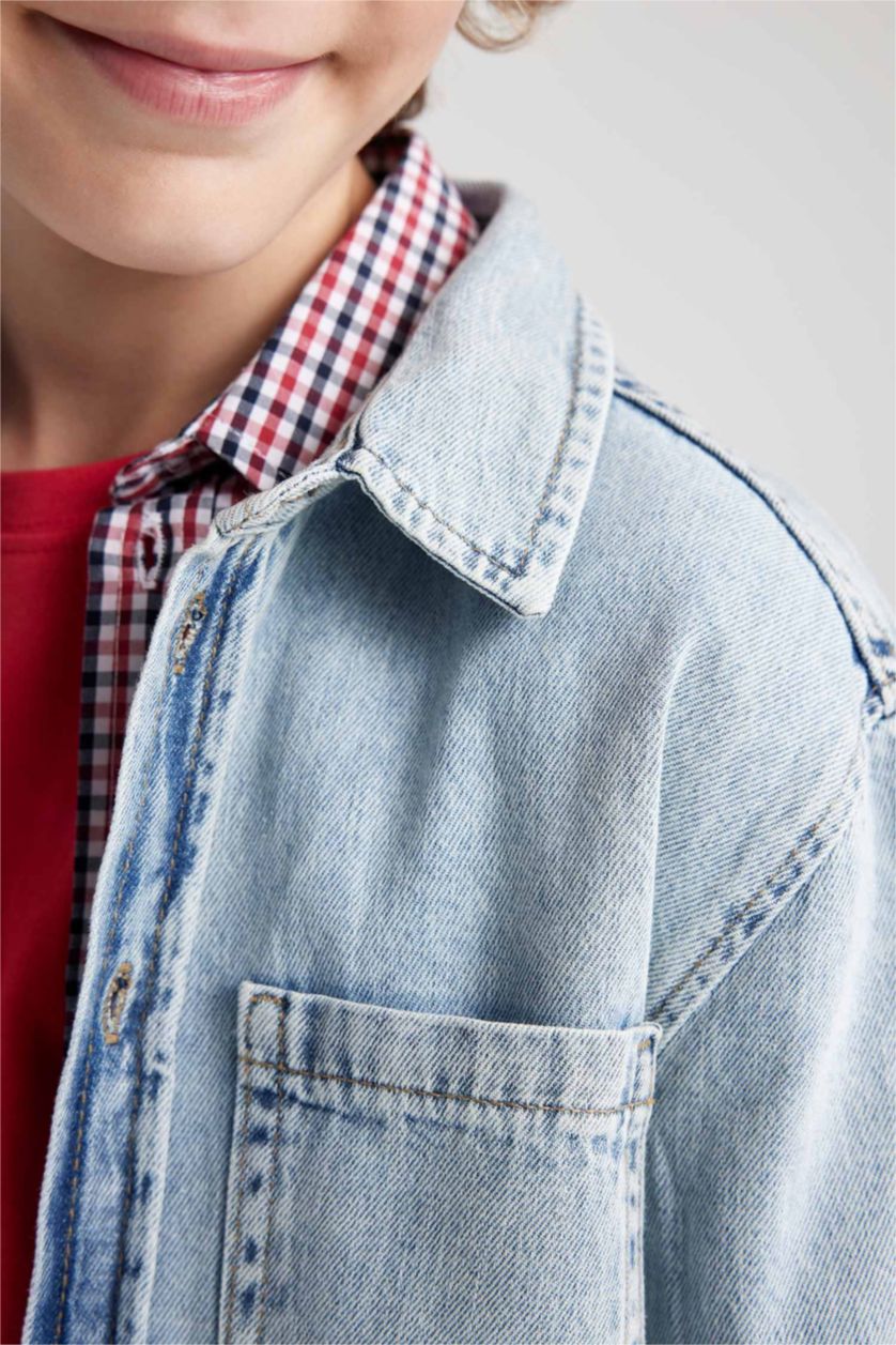 GARÇONS BLEU Clair Chemises à manches longues Jean Col Polo