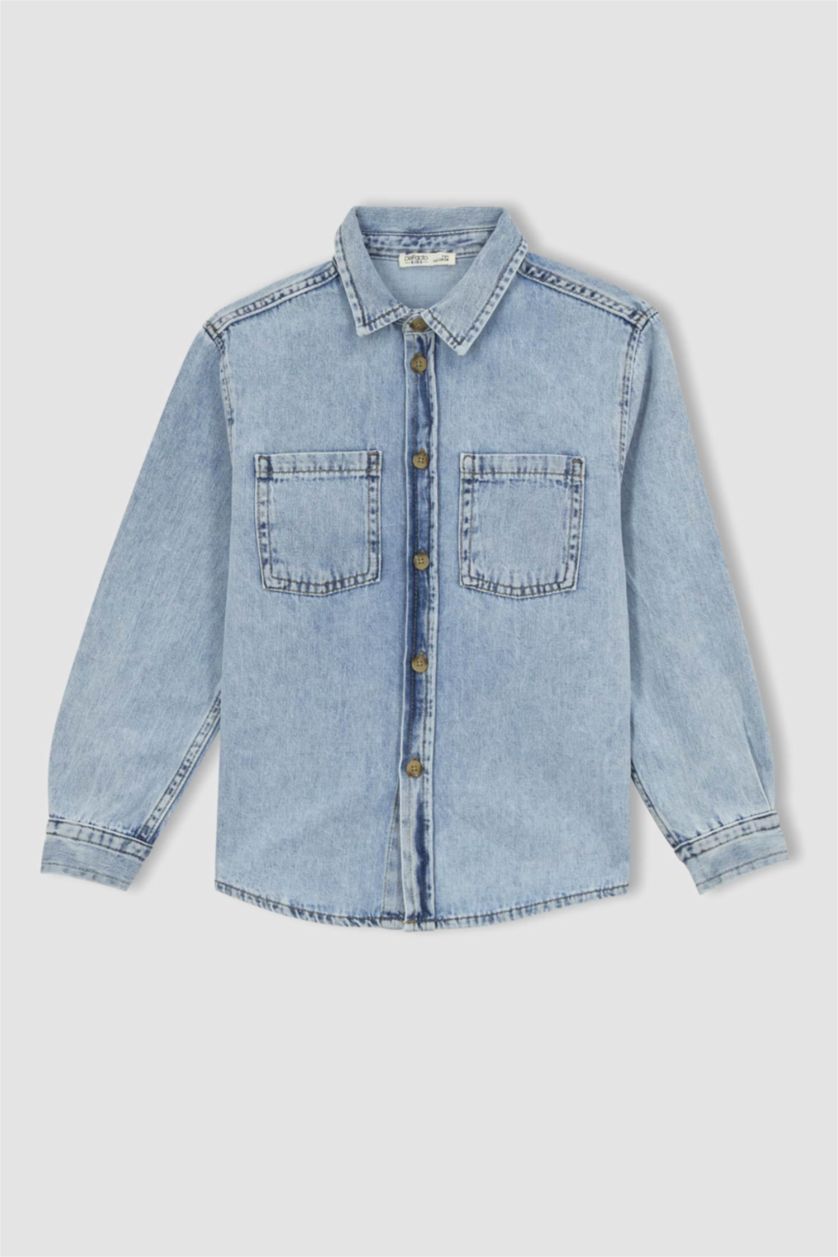 GARÇONS BLEU Clair Chemises à manches longues Jean Col Polo