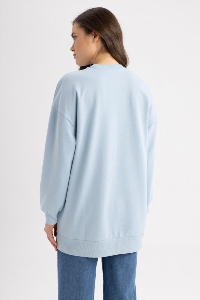 WOMAN Light Blue Relax Fit Crew Neck Sweatshirt Fabric Sweatshirt Tunic