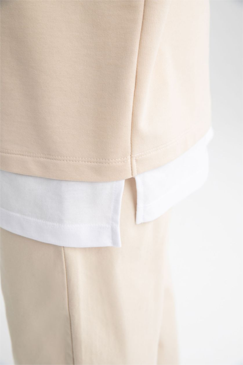 WOMAN Beige Relax Fit Crew Neck Printed Sweatshirt Tunic