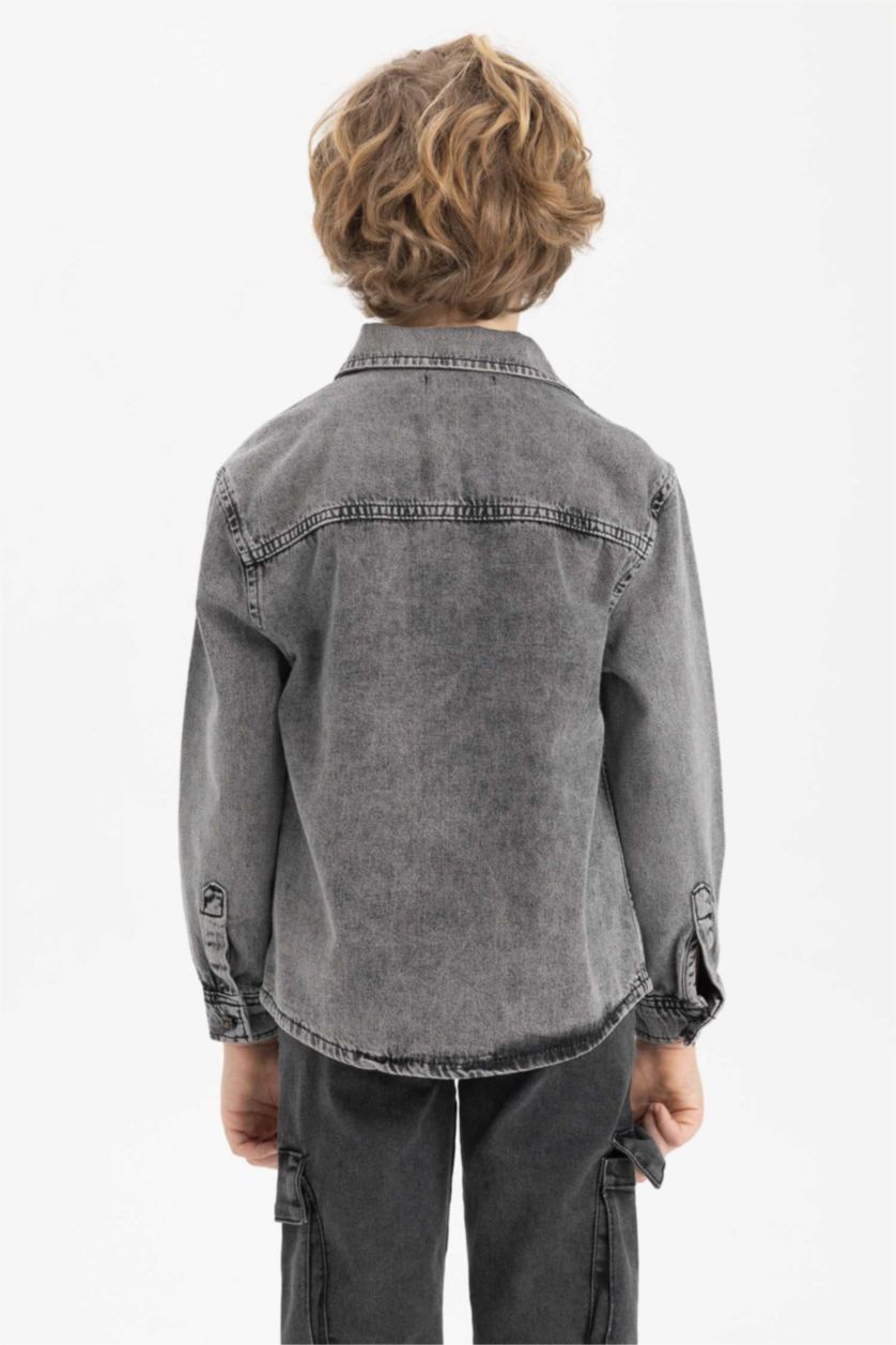 أولاد رمادي فاتح قميص بولو جينز اوفر سايز