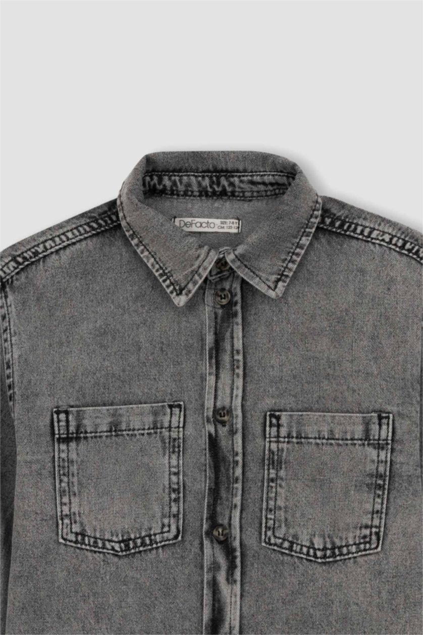 أولاد رمادي فاتح قميص بولو جينز اوفر سايز