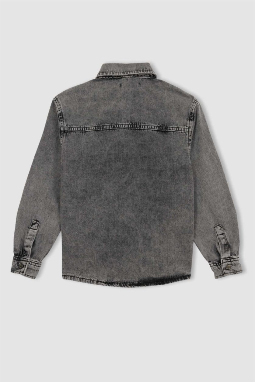 أولاد رمادي فاتح قميص بولو جينز اوفر سايز