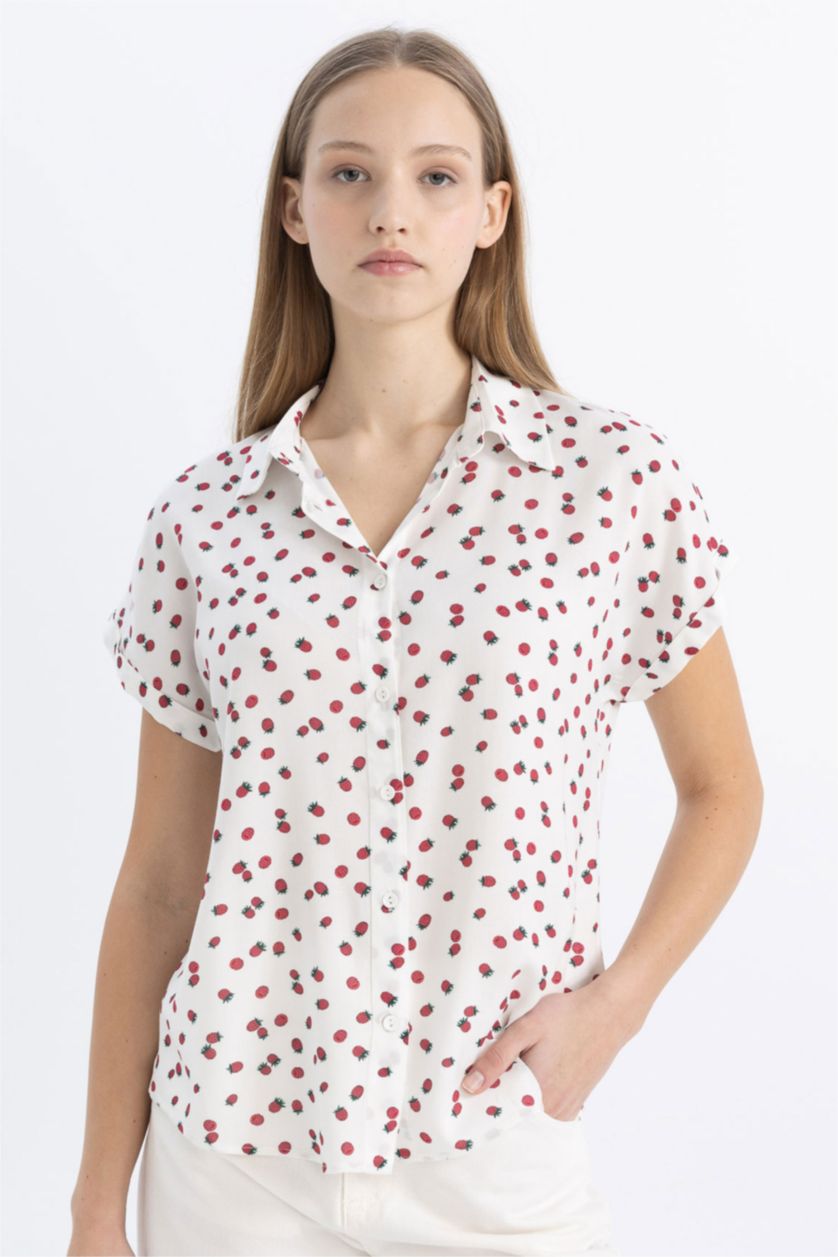 WOMAN Red Patterned Short Sleeve Shirt