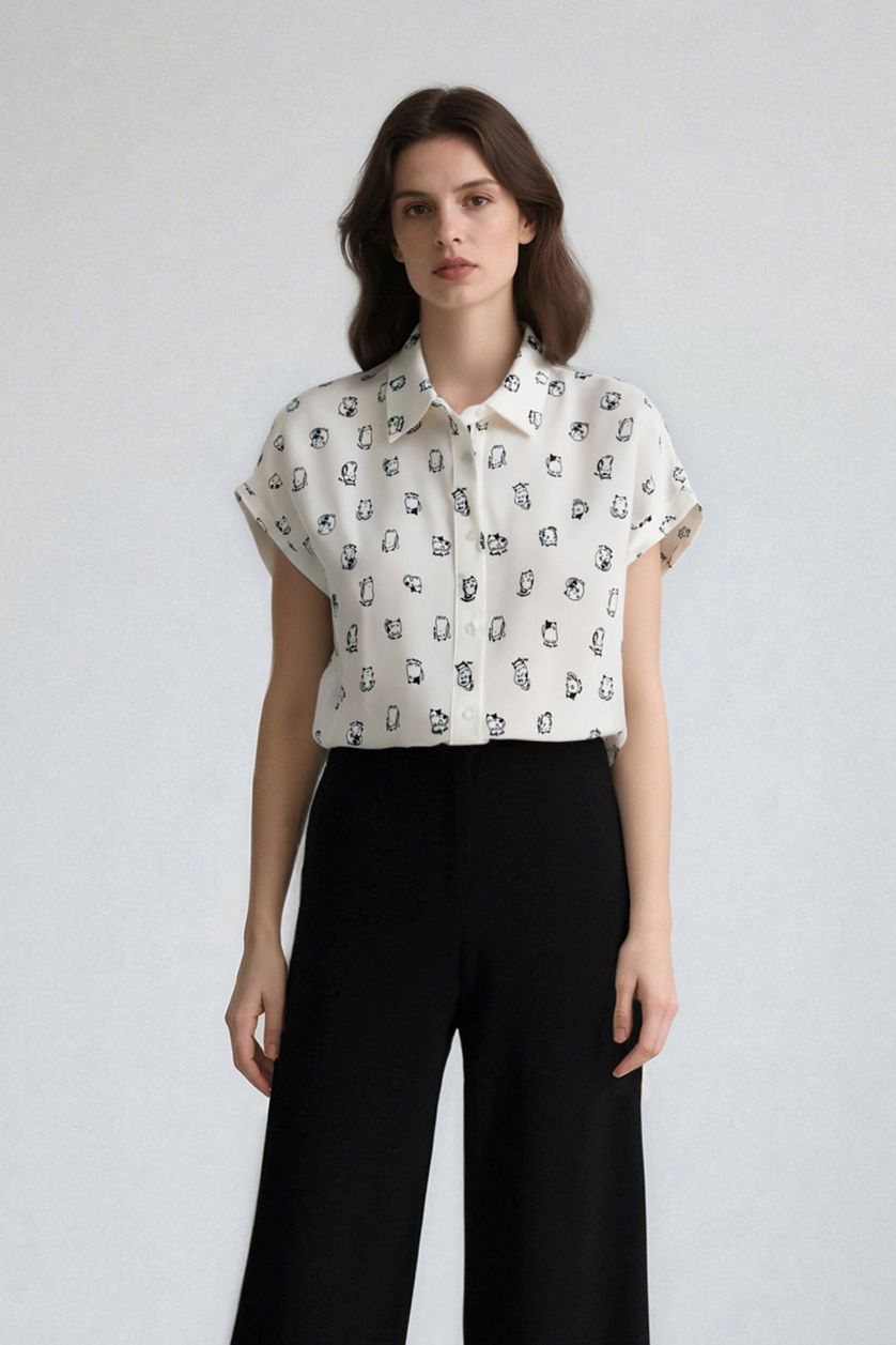 حريمي اوف وايت قميص نص كم فيسكوز قصة عادية