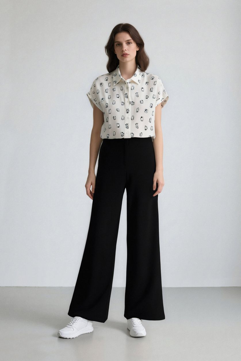 حريمي اوف وايت قميص نص كم فيسكوز قصة عادية