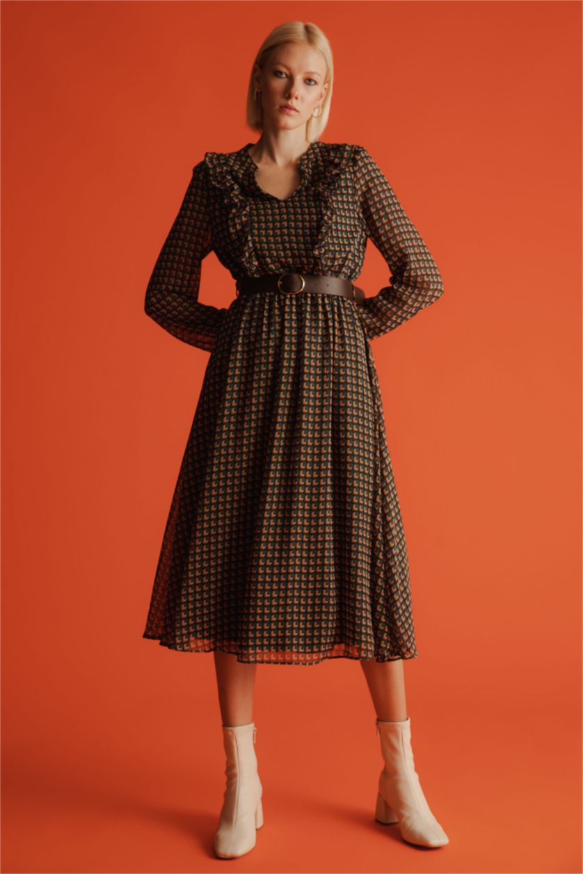 WOMAN Green Printed Chiffon Maxi Dress