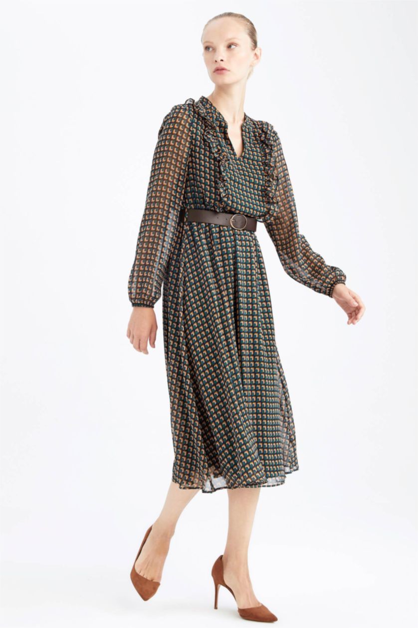 WOMAN Green Printed Chiffon Maxi Dress