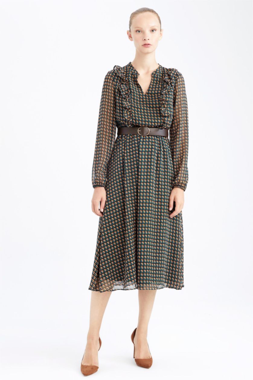 WOMAN Green Printed Chiffon Maxi Dress