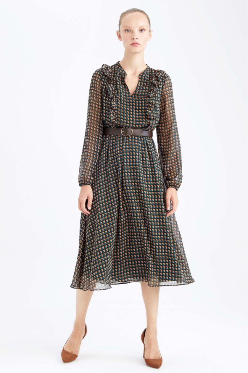 WOMAN Green Printed Chiffon Maxi Dress