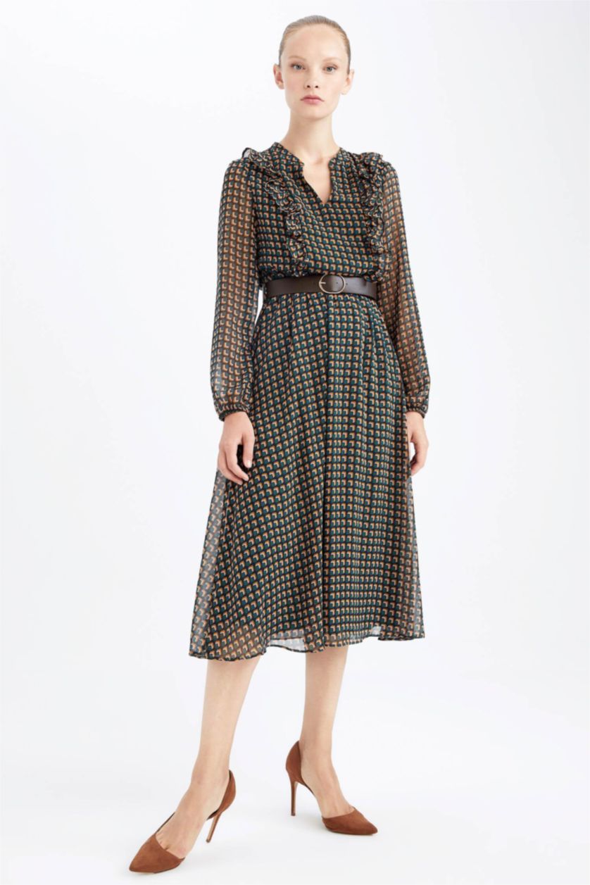 WOMAN Green Printed Chiffon Maxi Dress