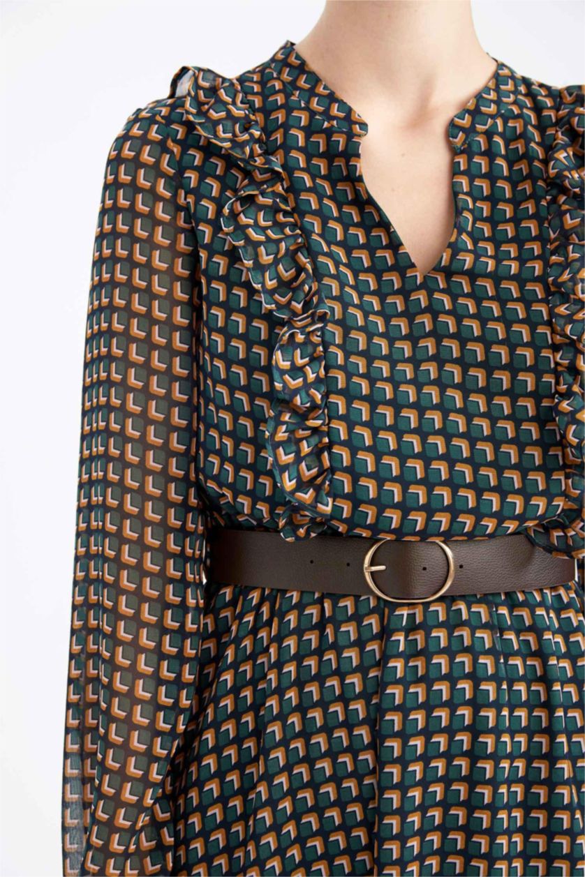 WOMAN Green Printed Chiffon Maxi Dress