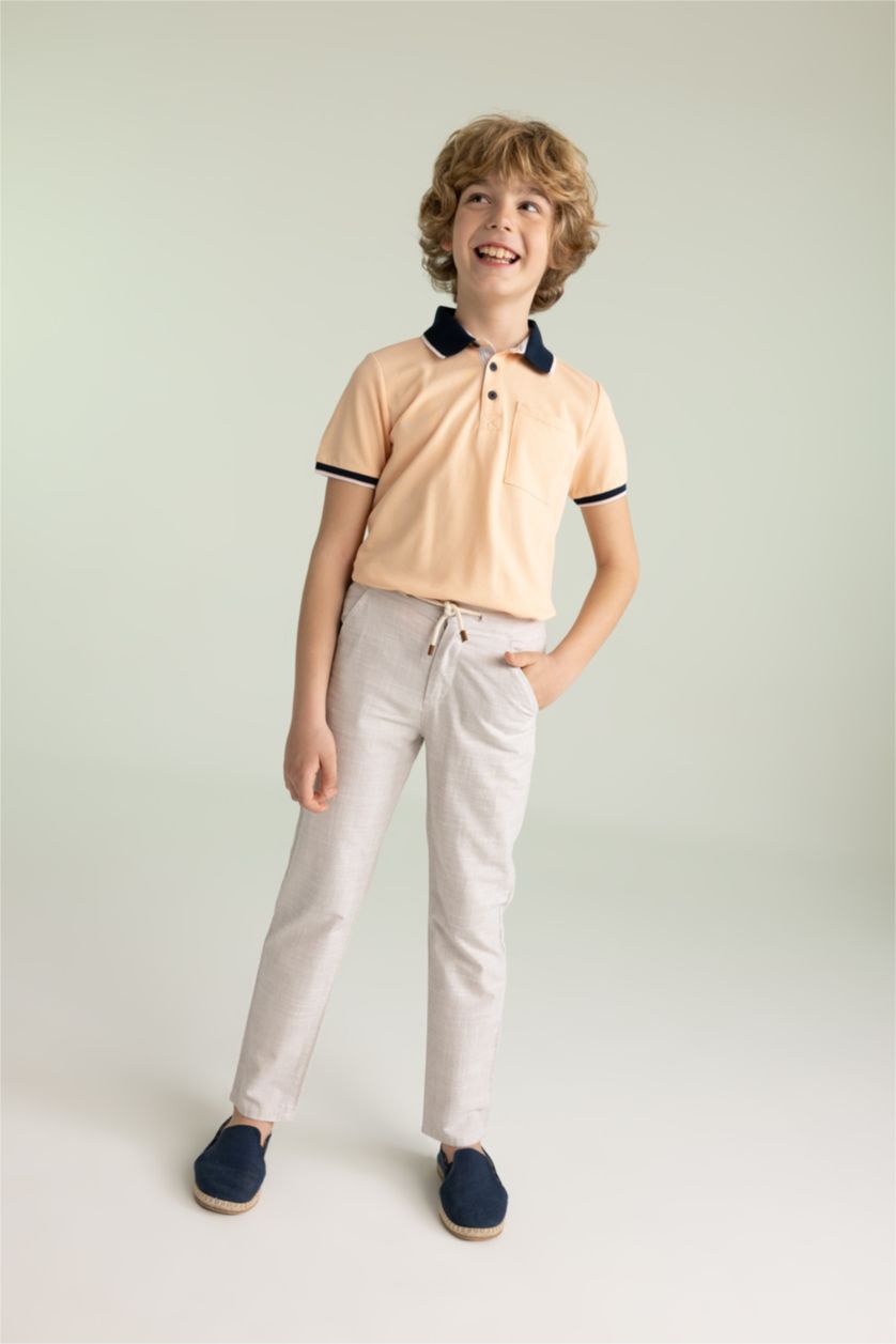 Boys & Teens Beige Boy Regular Fit Linen Look Trousers