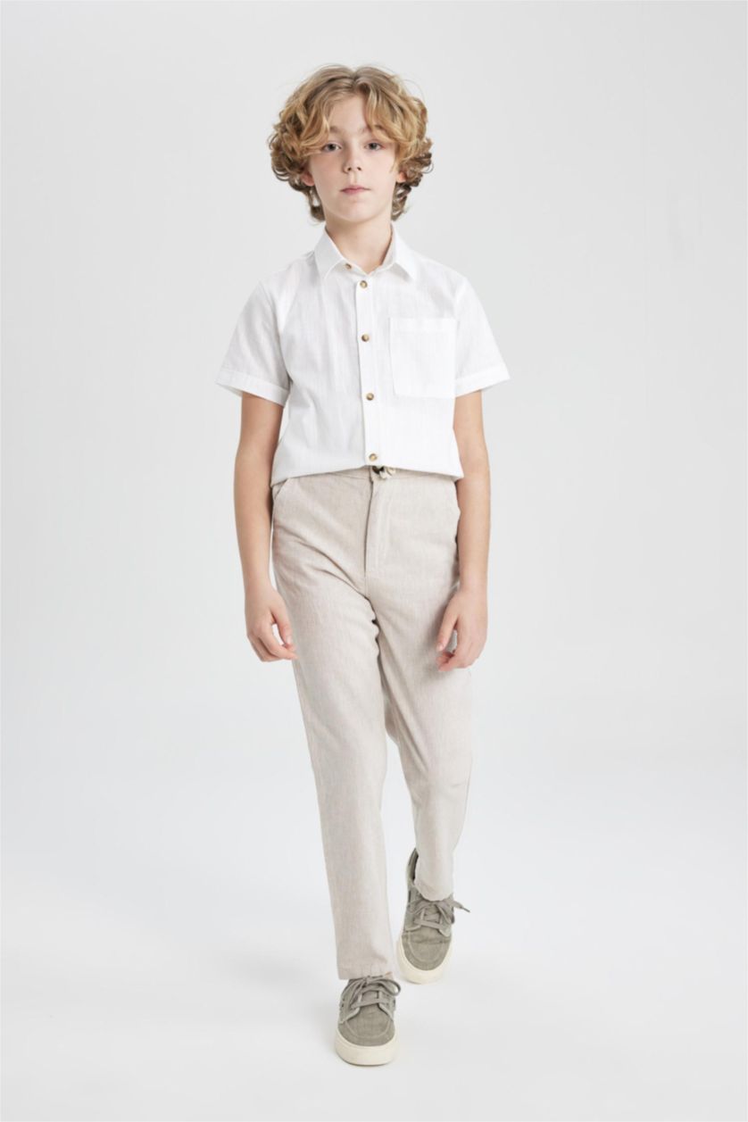BOYS & TEENS Beige Boy Regular Fit Standard Leg Linen Look Trousers